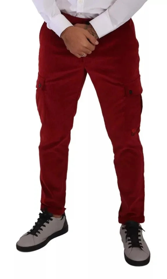 Dolce & Gabbana Red Corduroy Cotton Cargo Skinny Pants - IT48 | M - Cargo Pants