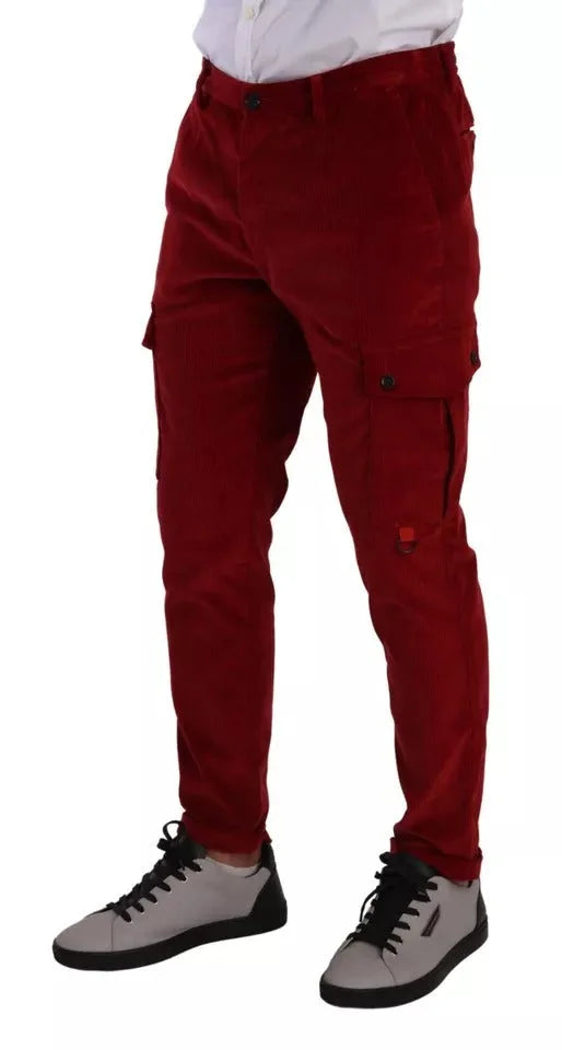 Dolce & Gabbana Red Corduroy Cotton Cargo Skinny Pants - IT48 | M - Cargo Pants
