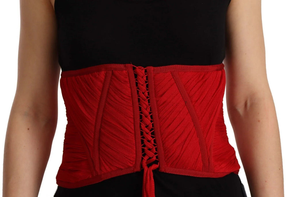 Dolce & Gabbana Red Corset Belt Stretch Waist Strap Silk Top - IT36 | XS - Blouses