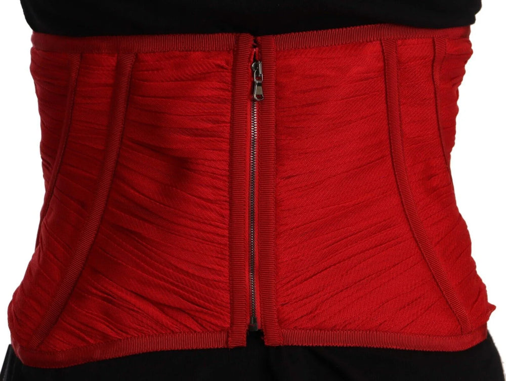 Dolce & Gabbana Red Corset Belt Stretch Waist Strap Silk Top - IT36 | XS - Blouses