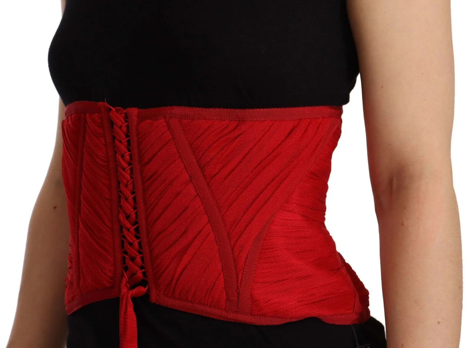 Dolce & Gabbana Red Corset Belt Stretch Waist Strap Silk Top - IT36 | XS