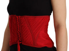 Dolce & Gabbana Red Corset Belt Stretch Waist Strap Silk Top - IT36 | XS