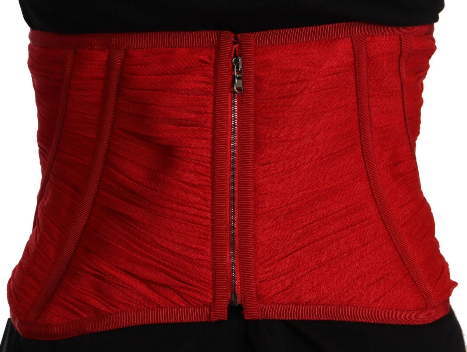 Dolce & Gabbana Red Corset Belt Stretch Waist Strap Silk Top - IT36 | XS