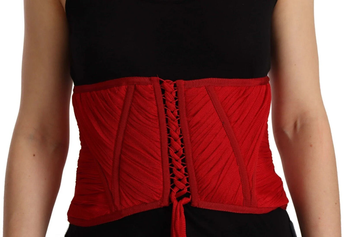 Dolce & Gabbana Red Corset Belt Stretch Waist Strap Silk Top - IT36 | XS