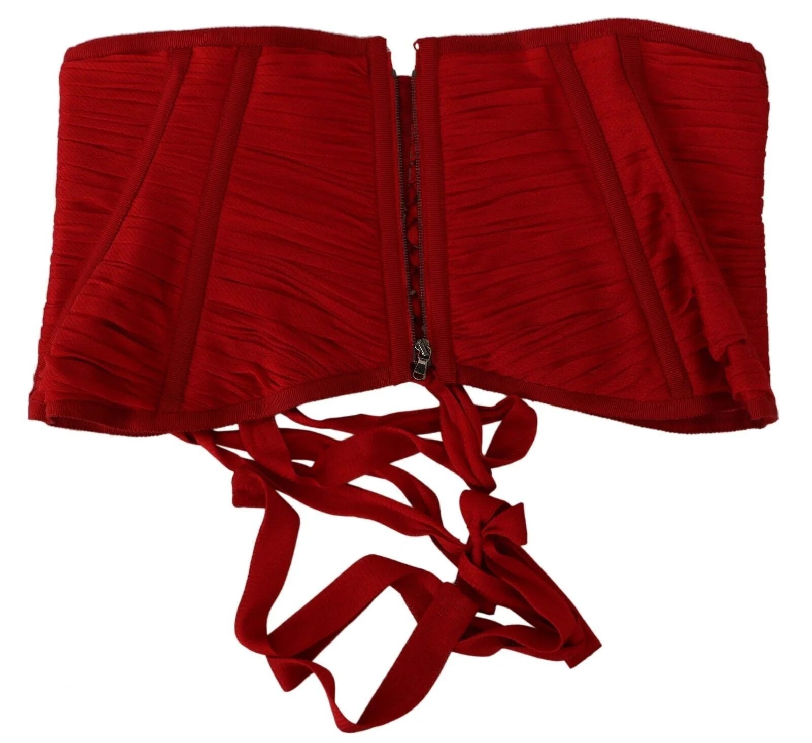 Dolce & Gabbana Red Corset Belt Stretch Waist Strap Silk Top - IT36 | XS