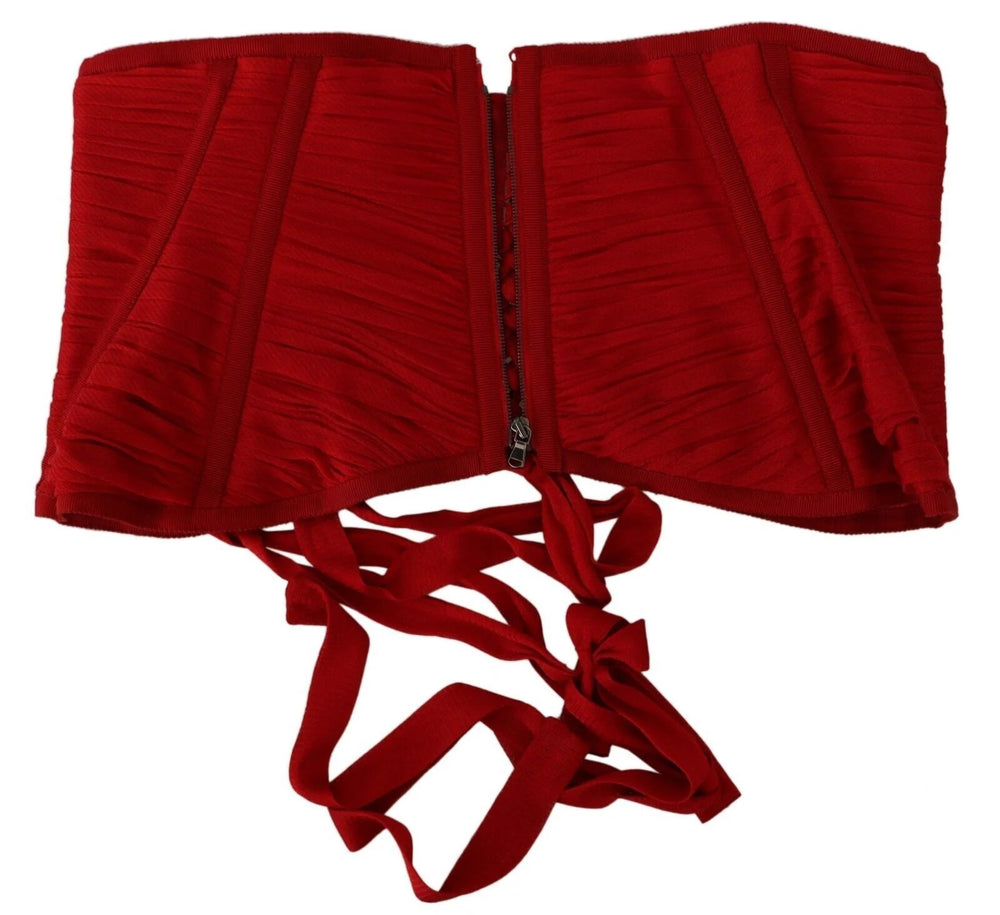 Dolce & Gabbana Red Corset Belt Stretch Waist Strap Silk Top - IT36 | XS