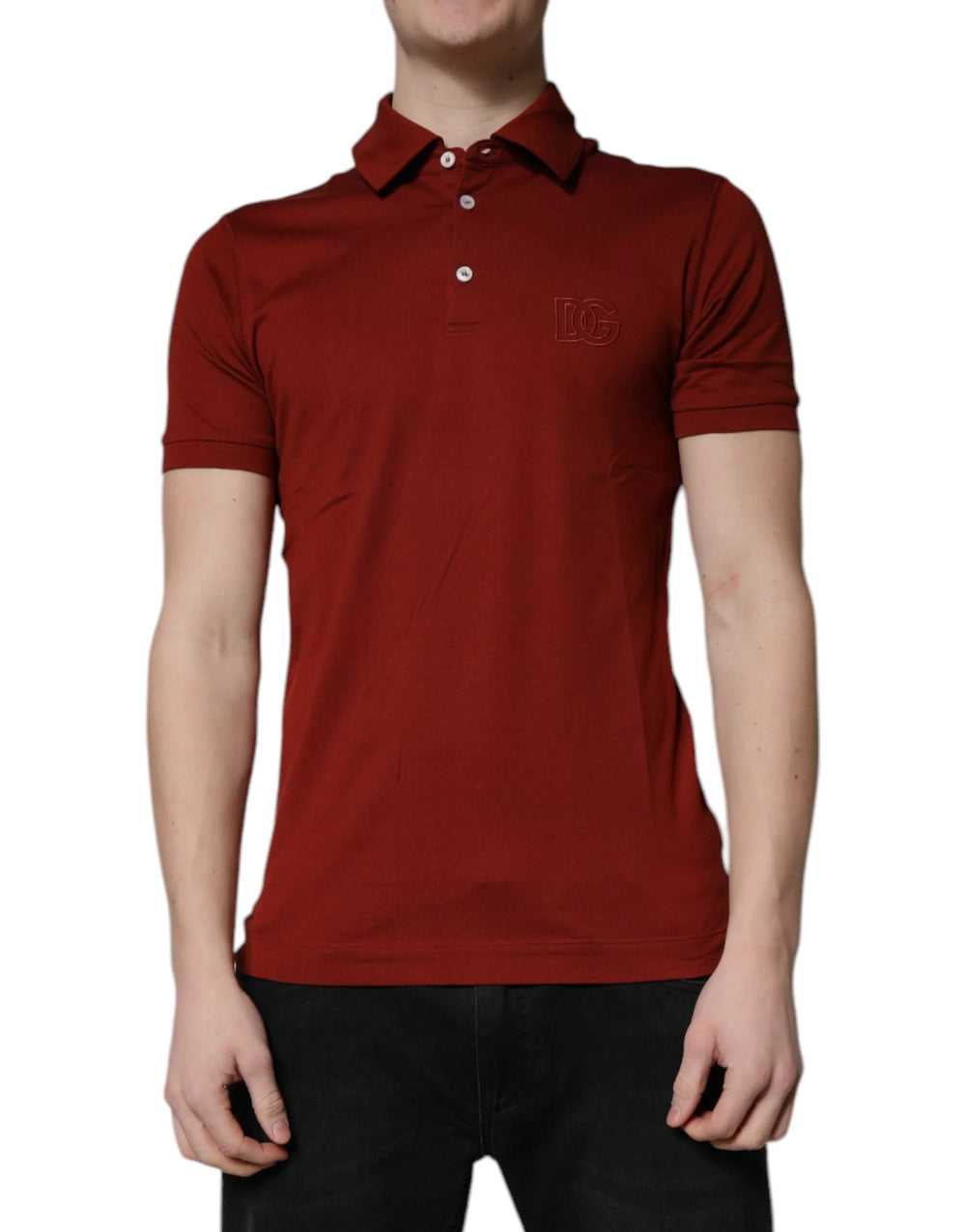 Dolce & Gabbana Red Cotton DG Logo Collared Men Polo T-shirt - Polos