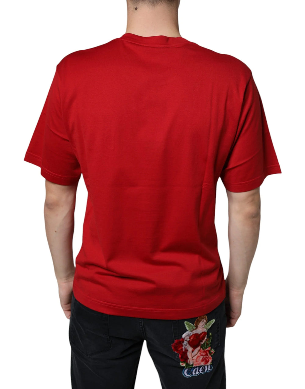 Dolce & Gabbana Red Cotton DG Logo Print Crew Neck T-shirt - IT46 | S - T-Shirts