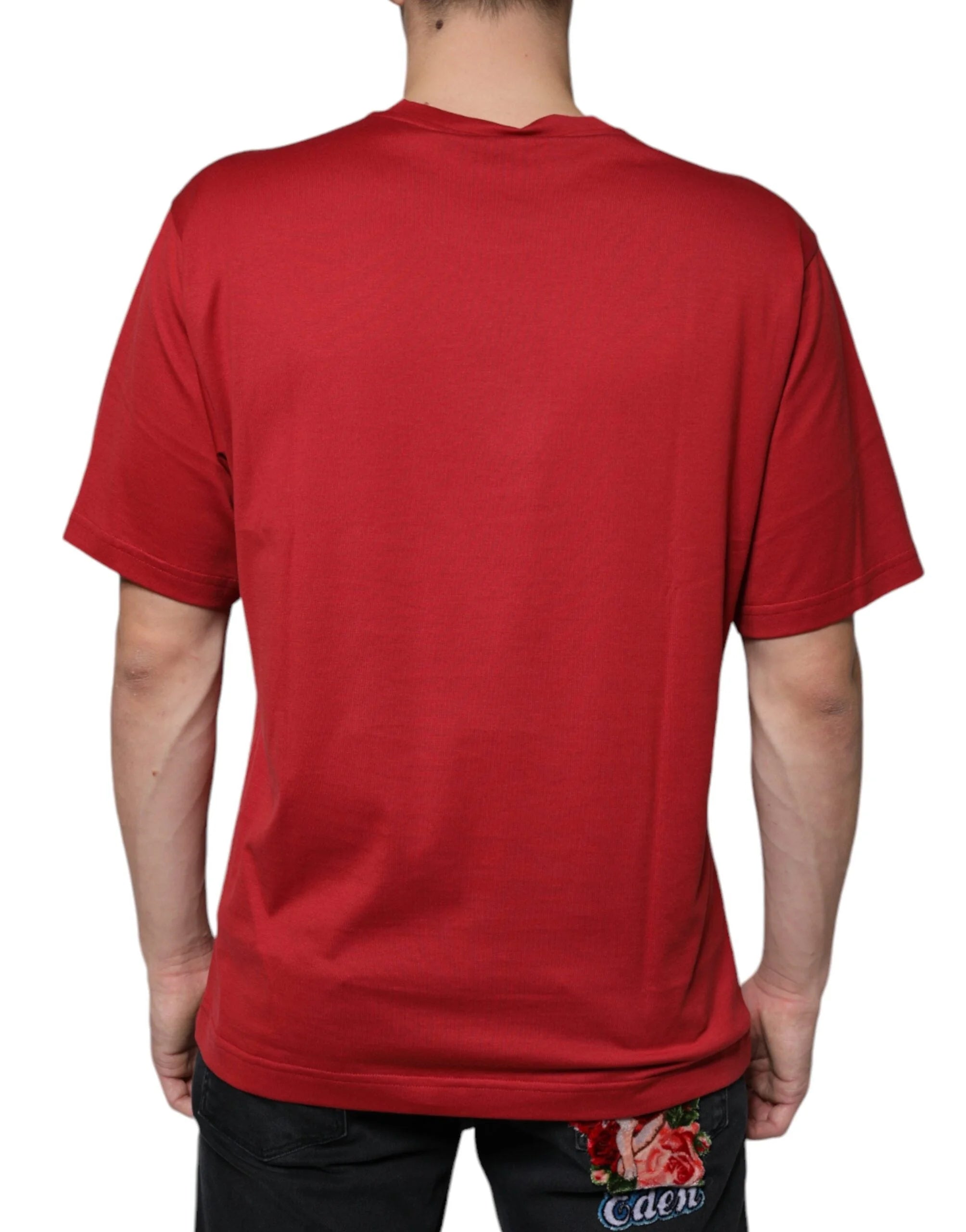Dolce & Gabbana Red Cotton DG Logo Print Crew Neck T-shirt - IT48 | M - T-Shirts