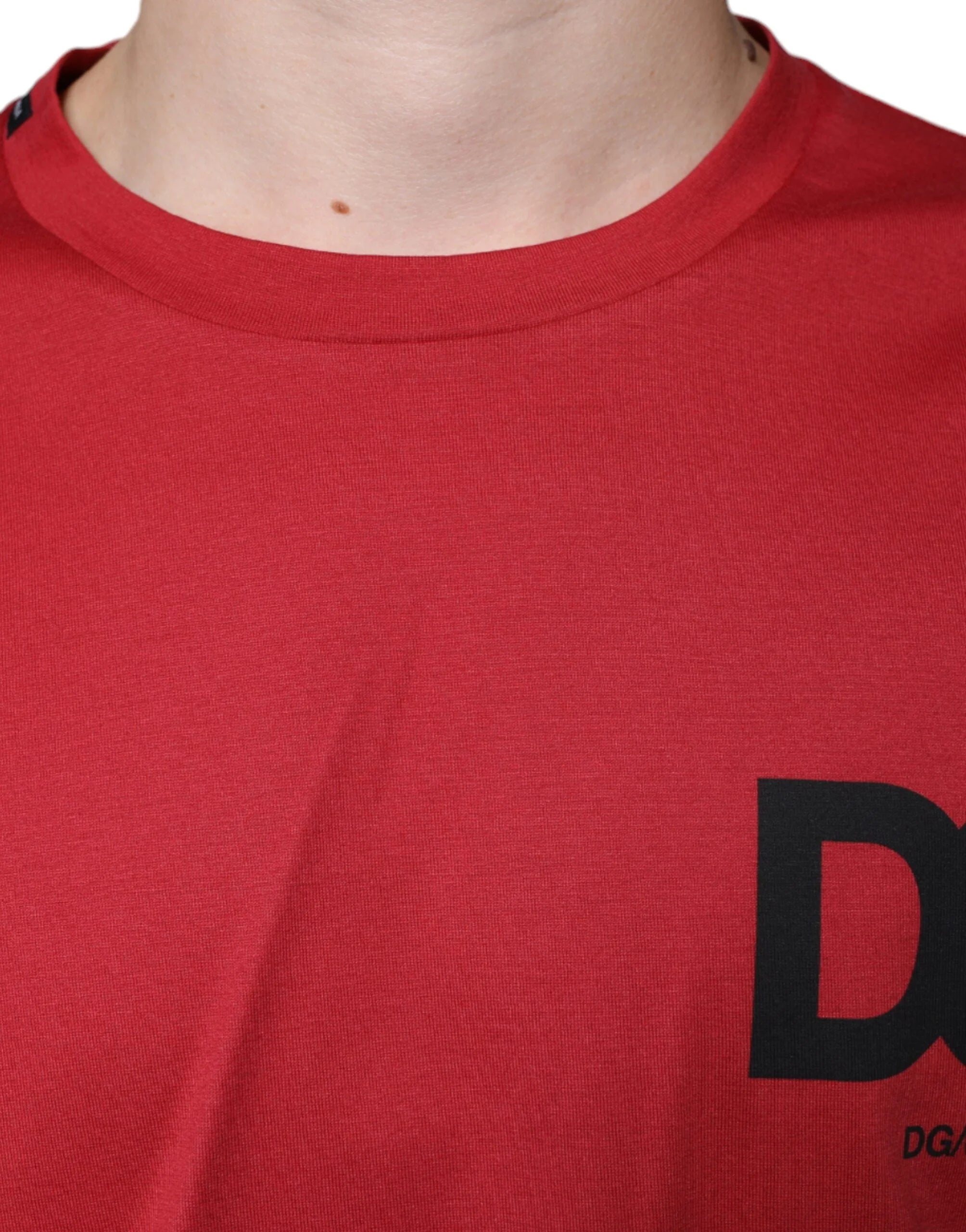 Dolce & Gabbana Red Cotton DG Logo Print Crew Neck T-shirt - IT48 | M - T-Shirts