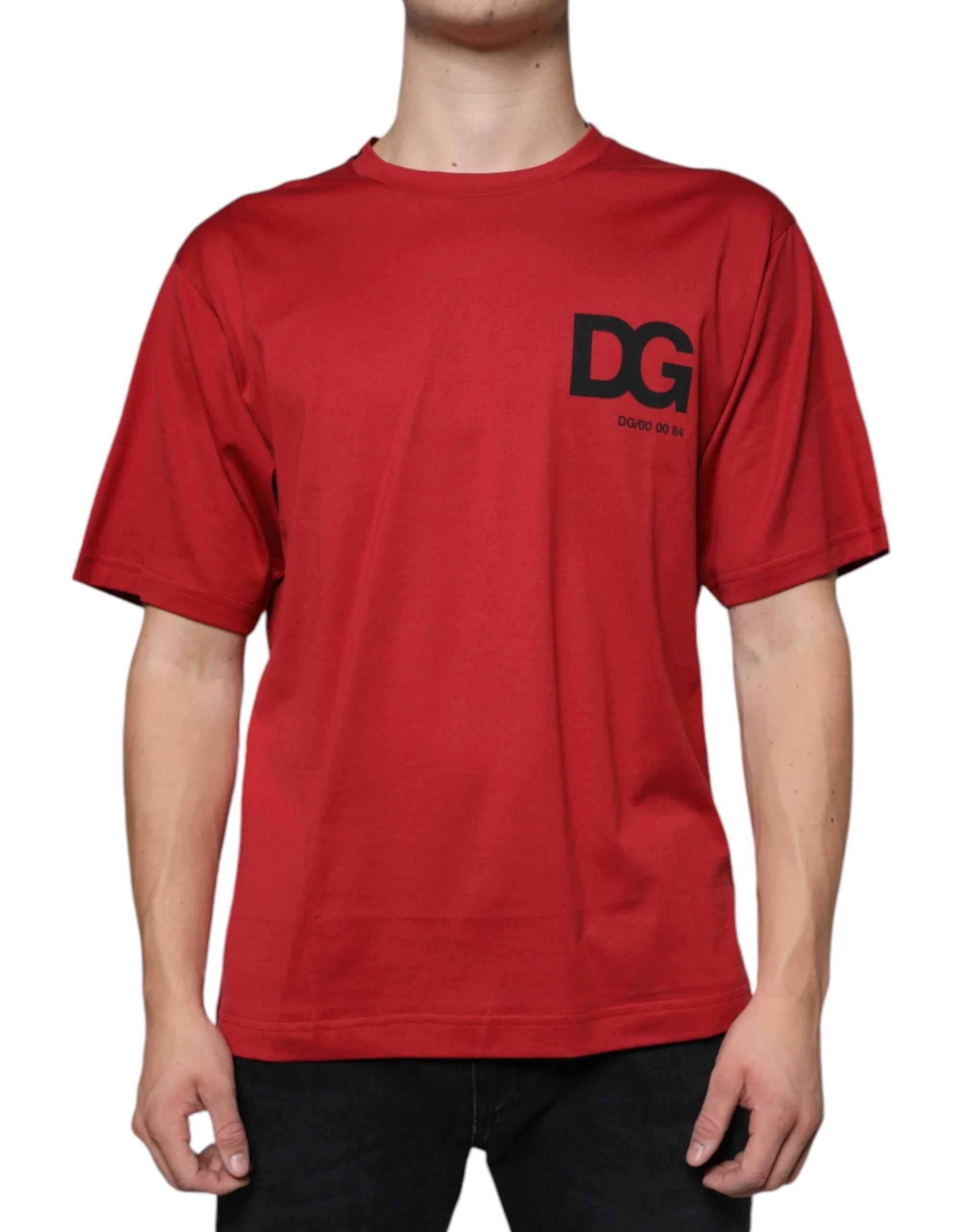 Dolce & Gabbana Red Cotton DG Logo Print Crew Neck T-shirt - IT48 | M - T-Shirts
