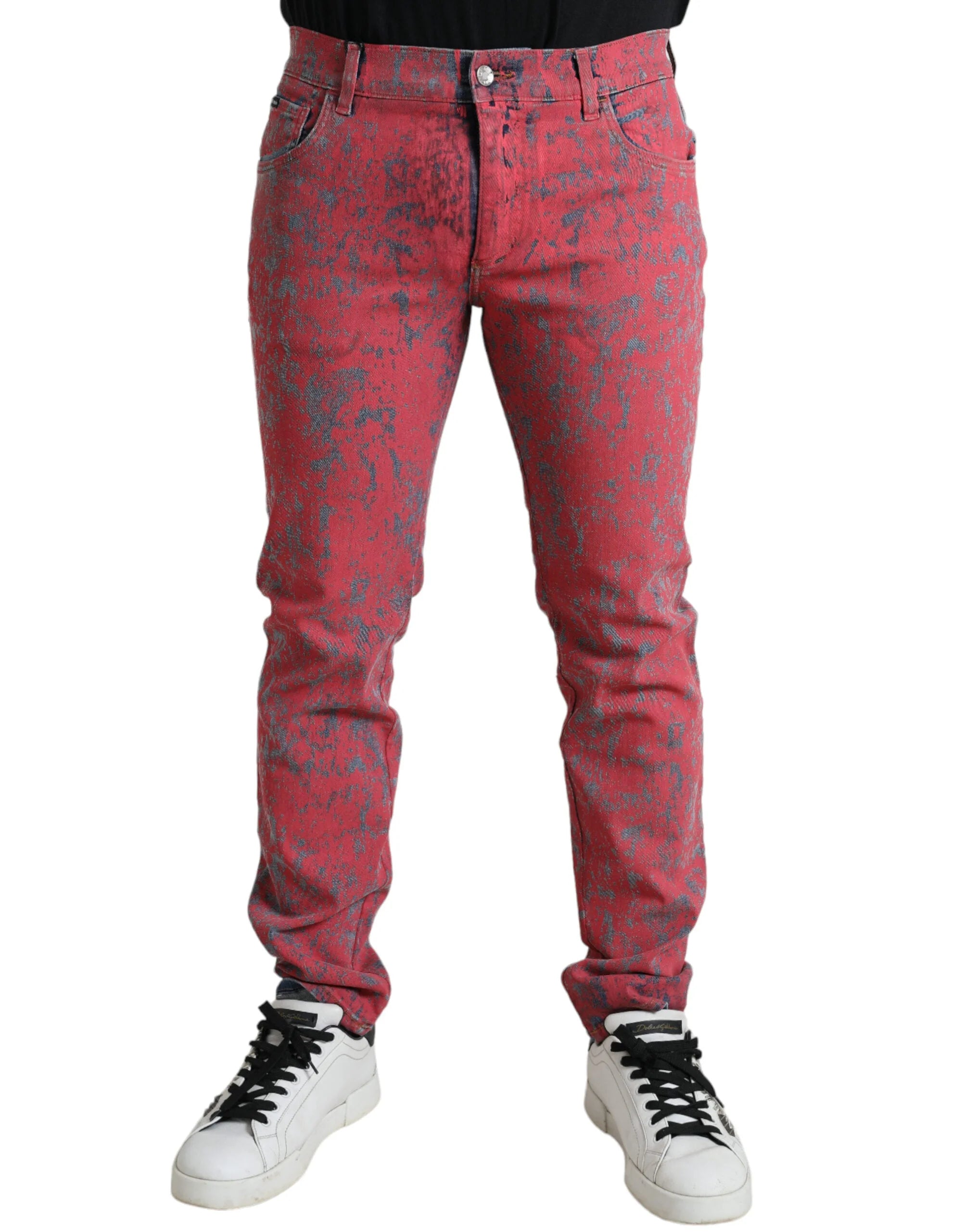 Dolce & Gabbana Red Cotton Dye Slim Fit Men Denim Jeans - IT48 | M - Jeans
