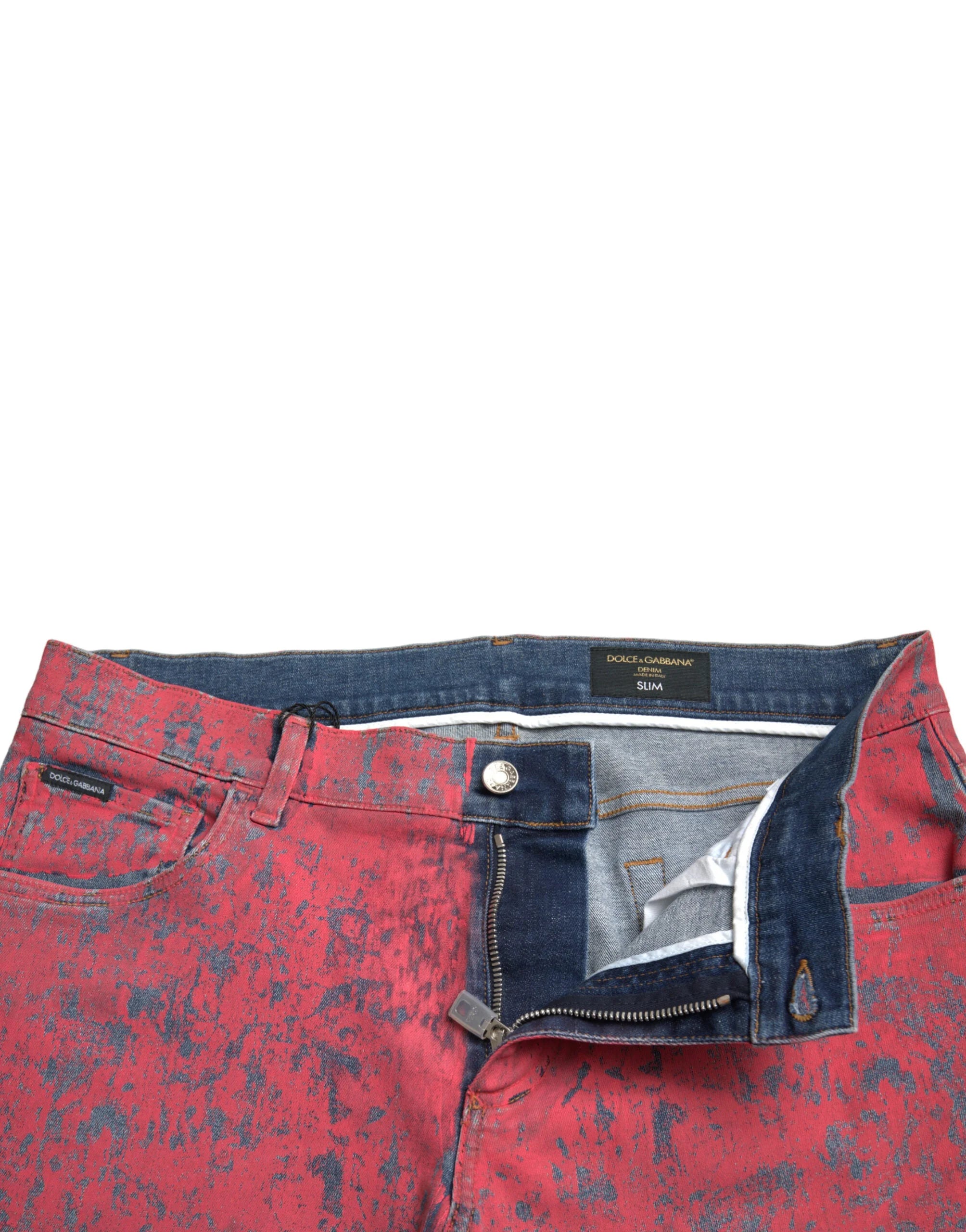 Dolce & Gabbana Red Cotton Dye Slim Fit Men Denim Jeans - IT48 | M - Jeans