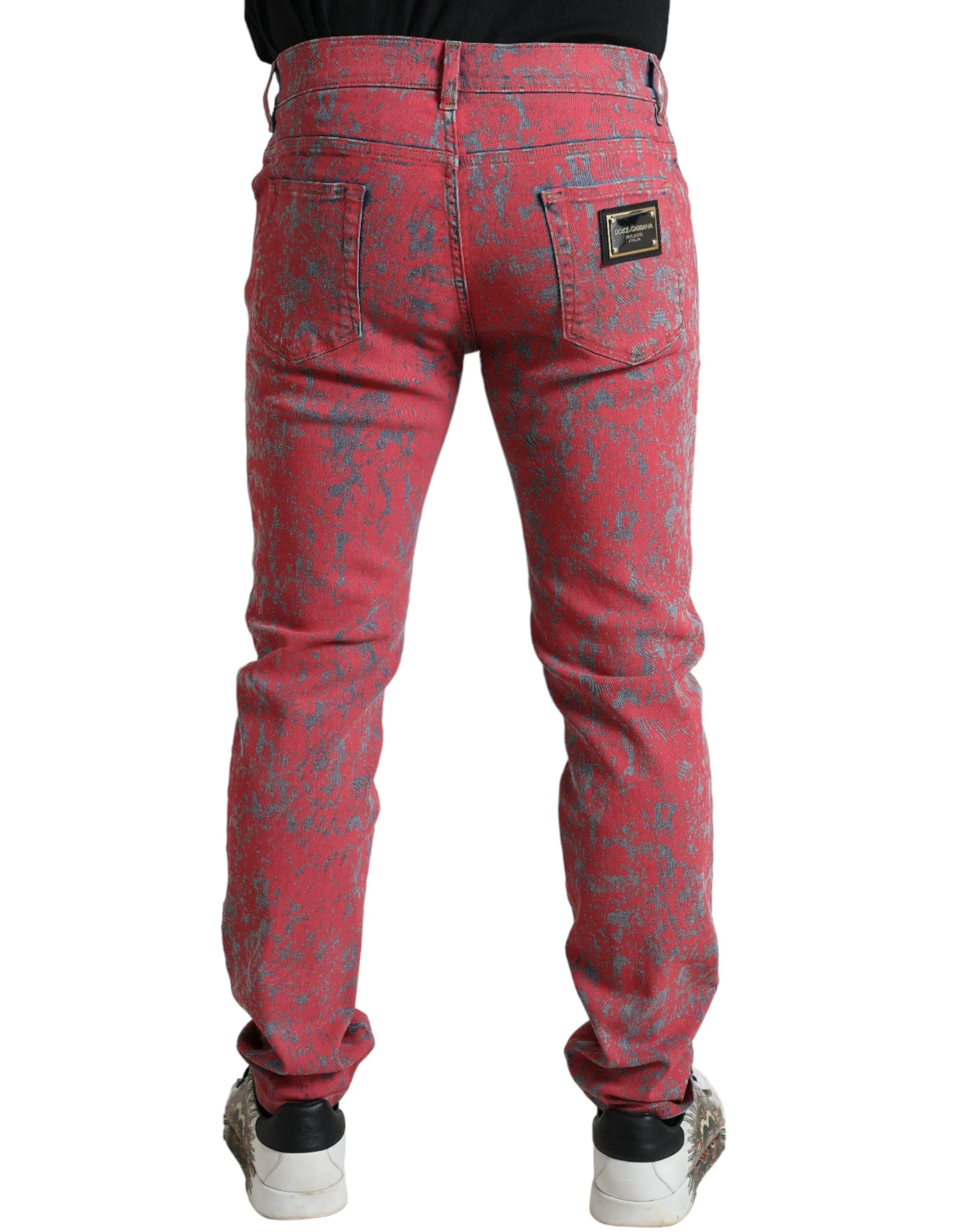 Dolce & Gabbana Red Cotton Dye Slim Fit Men Denim Jeans - IT48 | M - Jeans