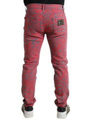 Dolce & Gabbana Red Cotton Dye Slim Fit Men Denim Jeans - IT48 | M - Jeans