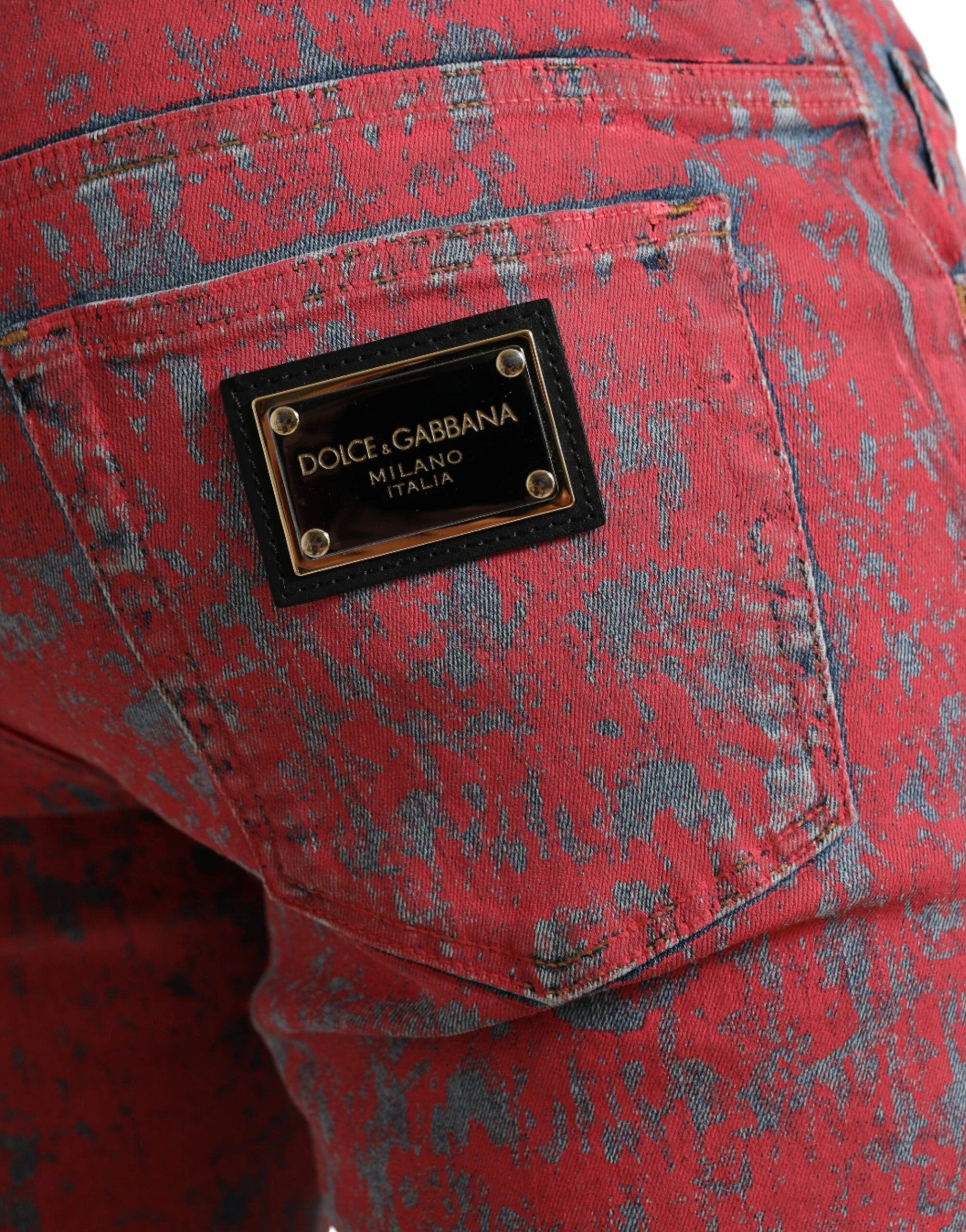 Dolce & Gabbana Red Cotton Dye Slim Fit Men Denim Jeans - IT48 | M - Jeans