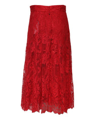 Dolce & Gabbana Red Cotton Floral Lace A-line Long Maxi Skirt - IT44 | L - Skirts