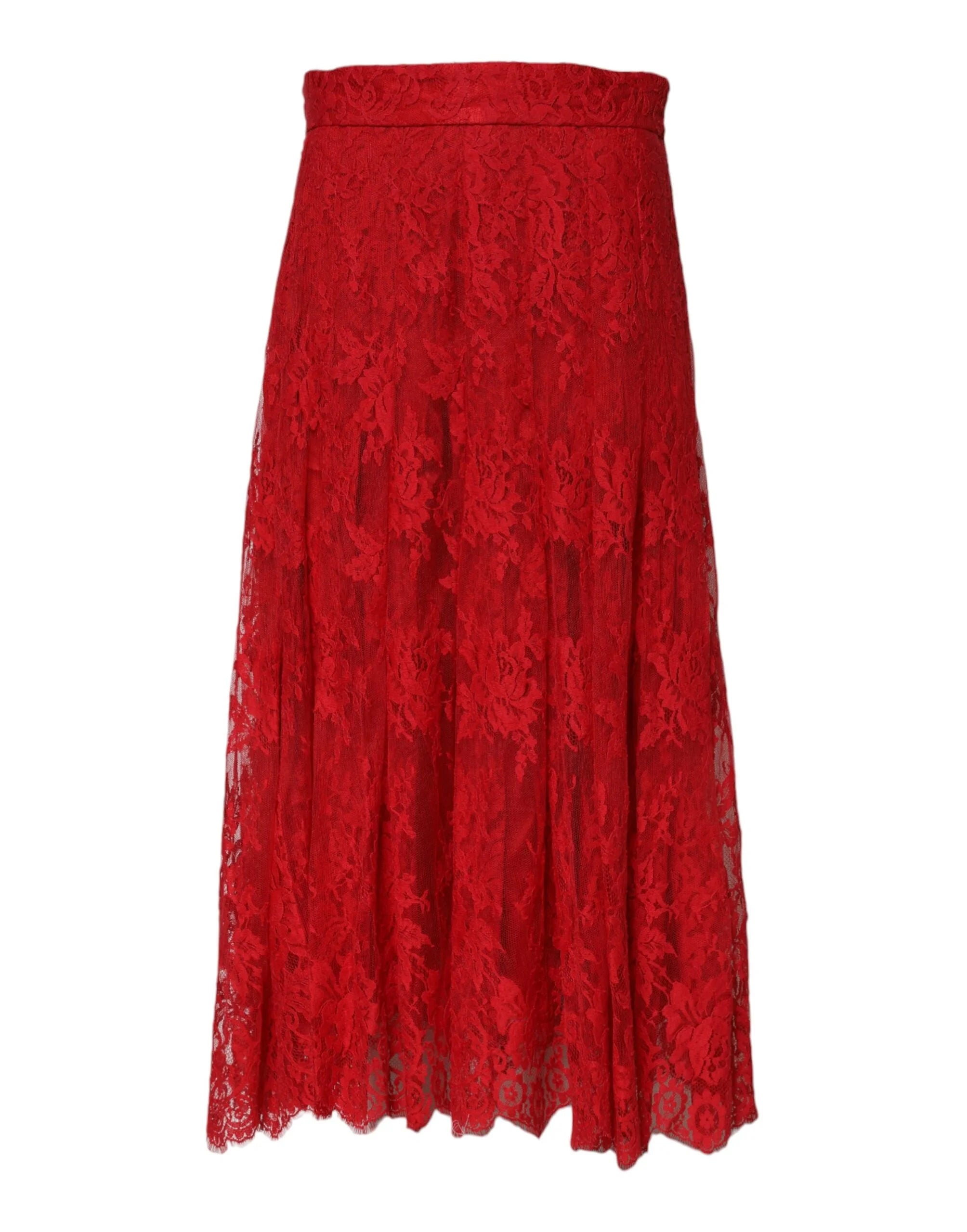Dolce & Gabbana Red Cotton Floral Lace A-line Long Maxi Skirt - IT44 | L - Skirts