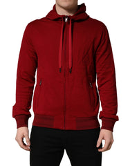 Dolce & Gabbana Red Cotton Full Zip Fleece Men Hoodie Sweater - IT48 | M