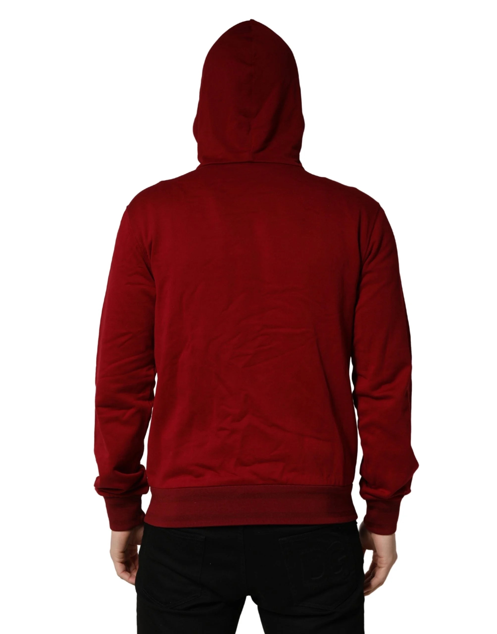 Dolce & Gabbana Red Cotton Full Zip Fleece Men Hoodie Sweater - IT48 | M
