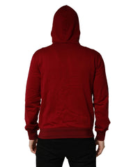 Dolce & Gabbana Red Cotton Full Zip Fleece Men Hoodie Sweater - IT48 | M