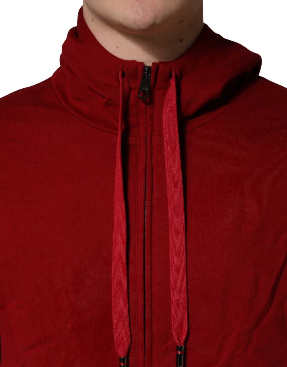 Dolce & Gabbana Red Cotton Full Zip Fleece Men Hoodie Sweater - IT48 | M