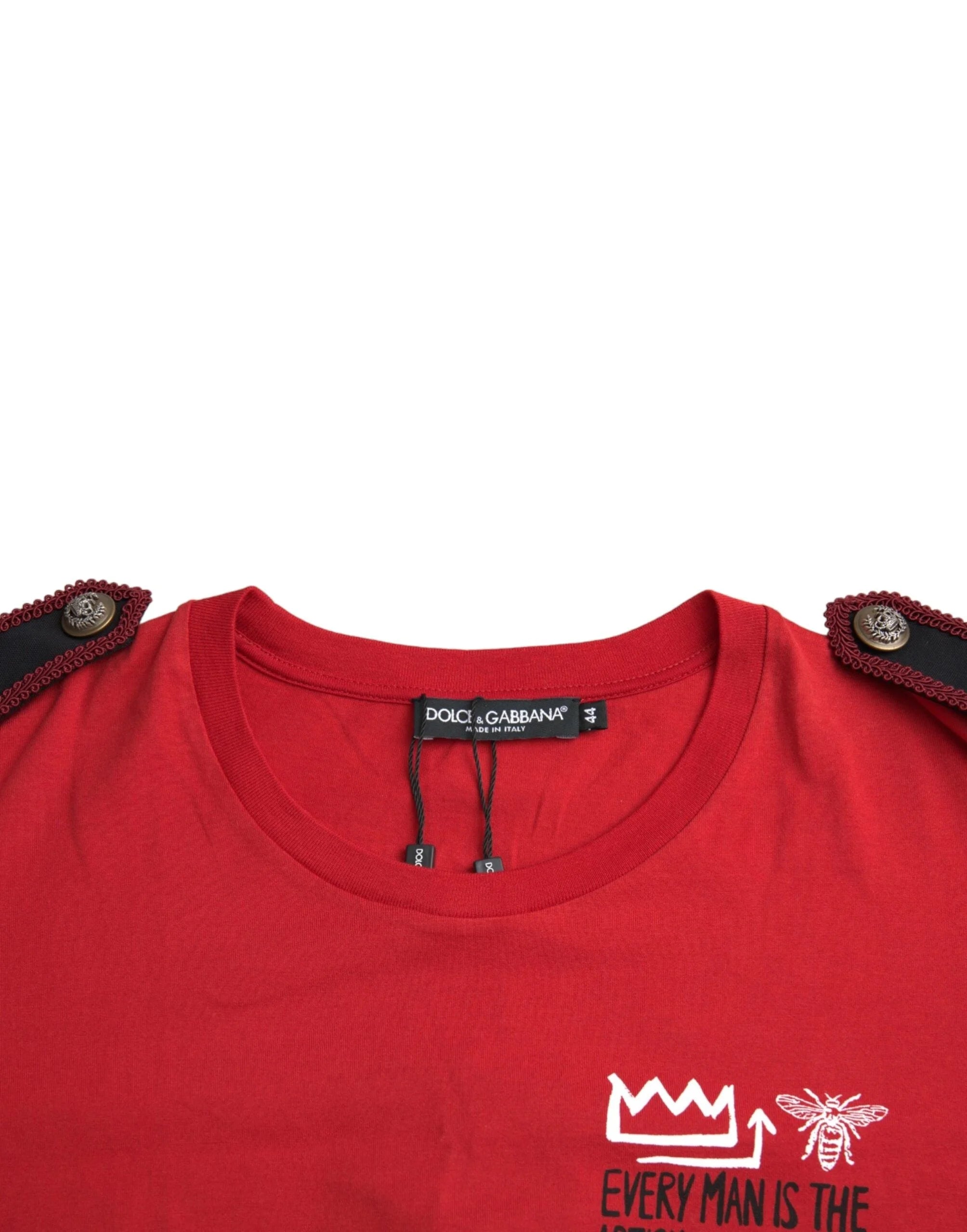 Dolce & Gabbana Red Cotton Graphic Print Crew Neck T-shirt - T-Shirts