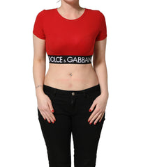 Dolce & Gabbana Red Cotton Logo Tape Cropped Short Sleeve T-shirt - IT44 | L