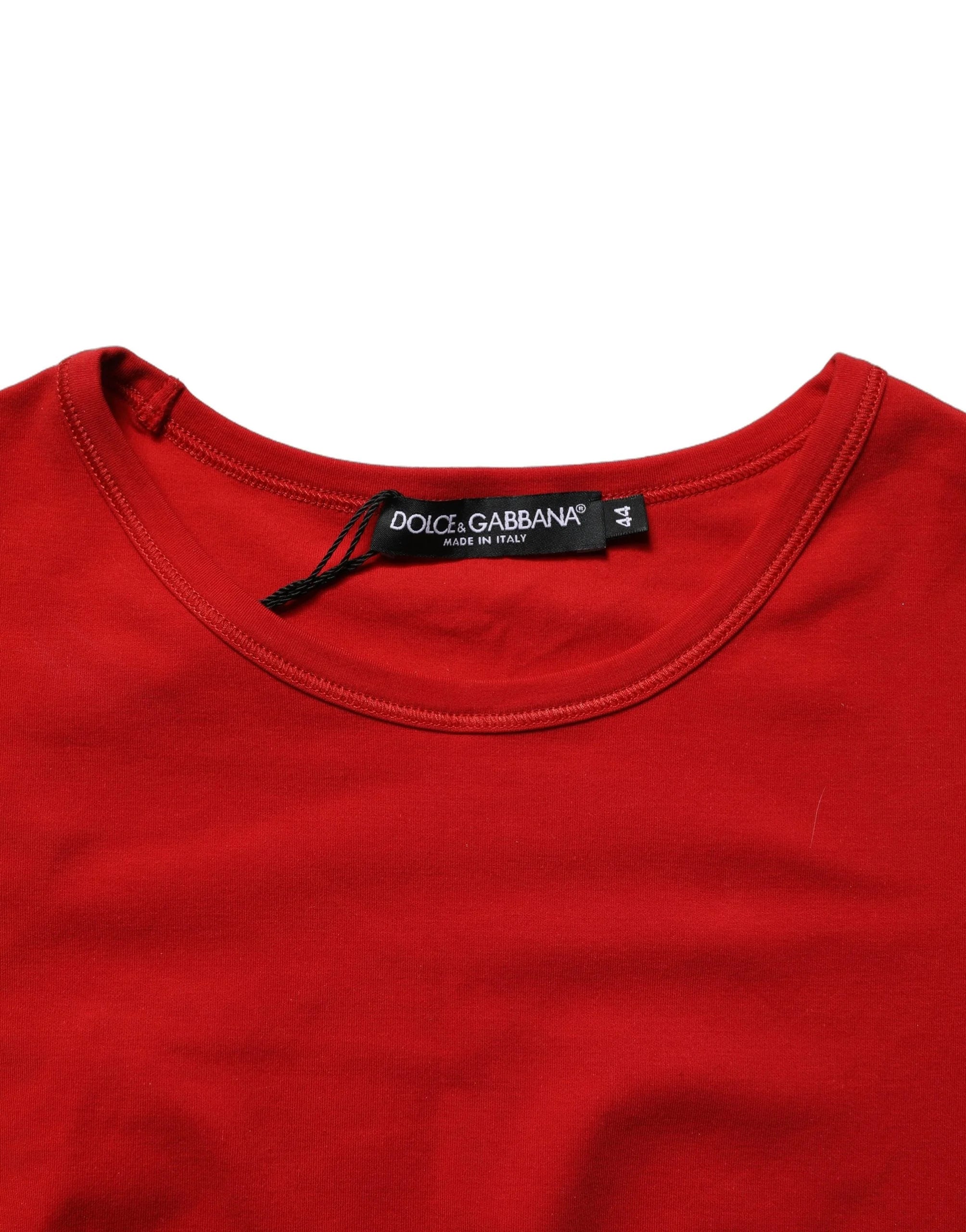 Dolce & Gabbana Red Cotton Logo Tape Cropped Short Sleeve T-shirt - IT44 | L