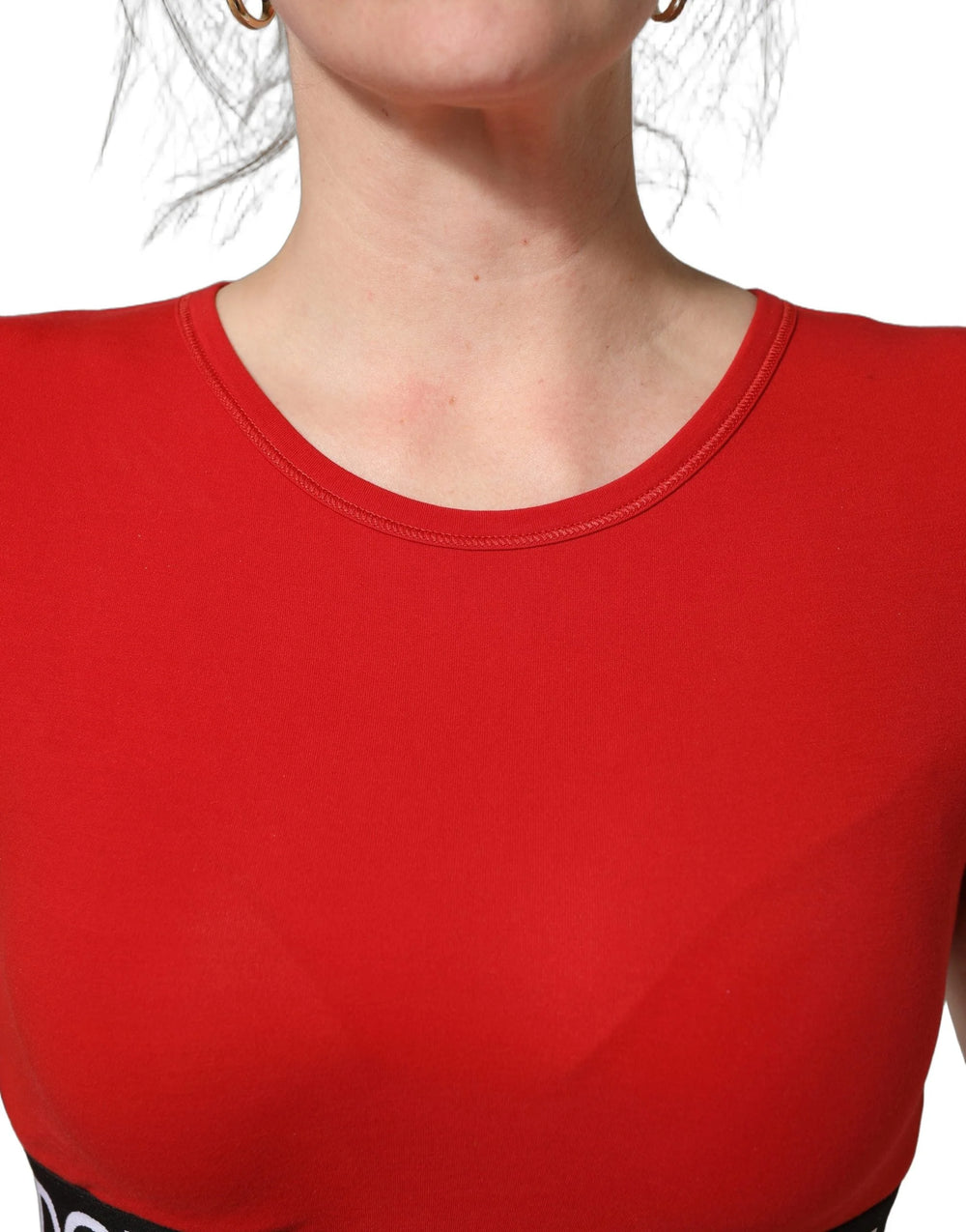 Dolce & Gabbana Red Cotton Logo Tape Cropped Short Sleeve T-shirt - IT44 | L