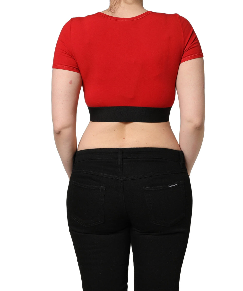 Dolce & Gabbana Red Cotton Logo Tape Cropped Short Sleeve T-shirt - IT44 | L