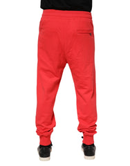 Dolce & Gabbana Red Cotton Men Jogger Sweatpants Pants - IT48 | M