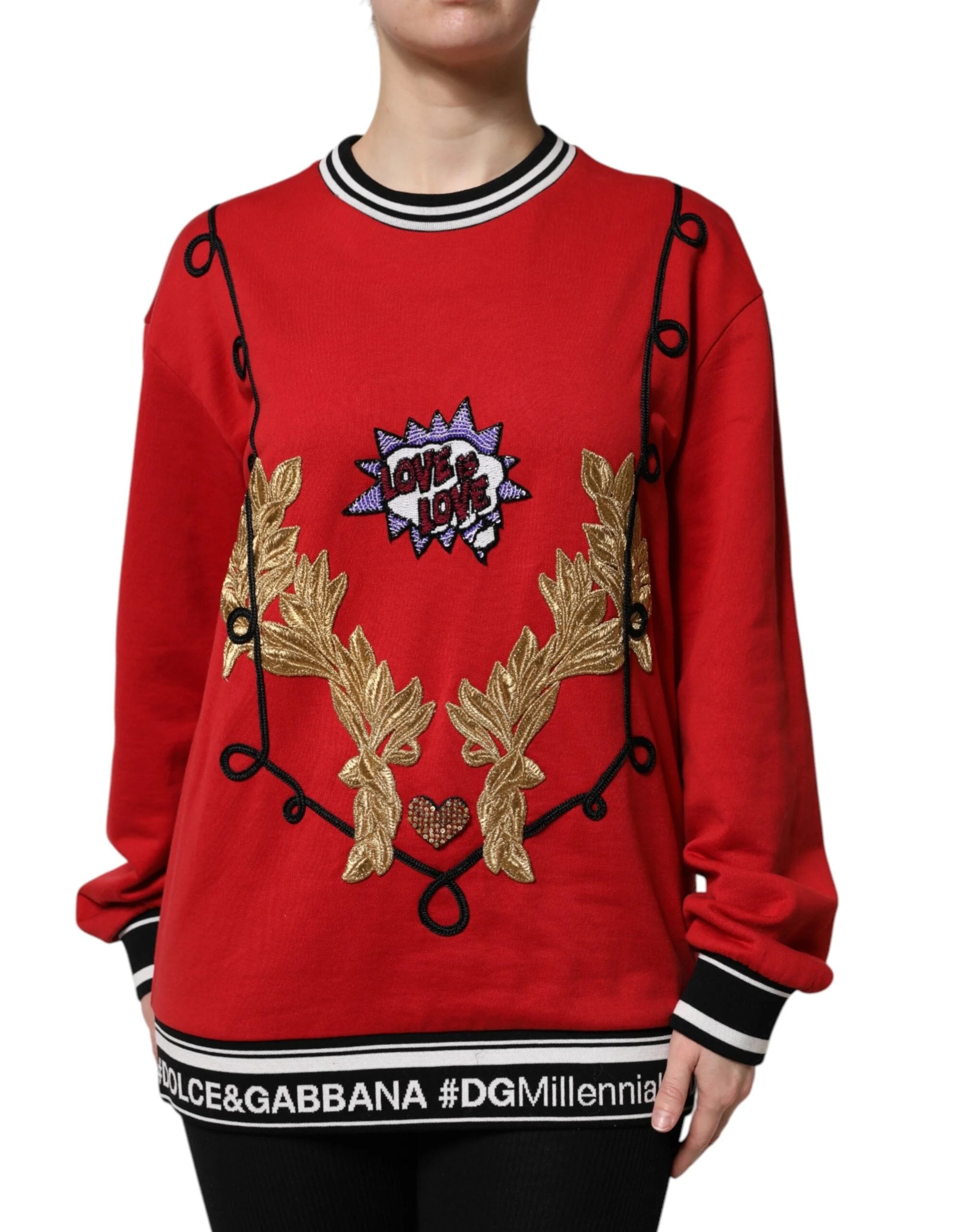 Dolce & Gabbana Red Cotton Queen Sequined Pullover Sweater - IT40|S - Sweaters
