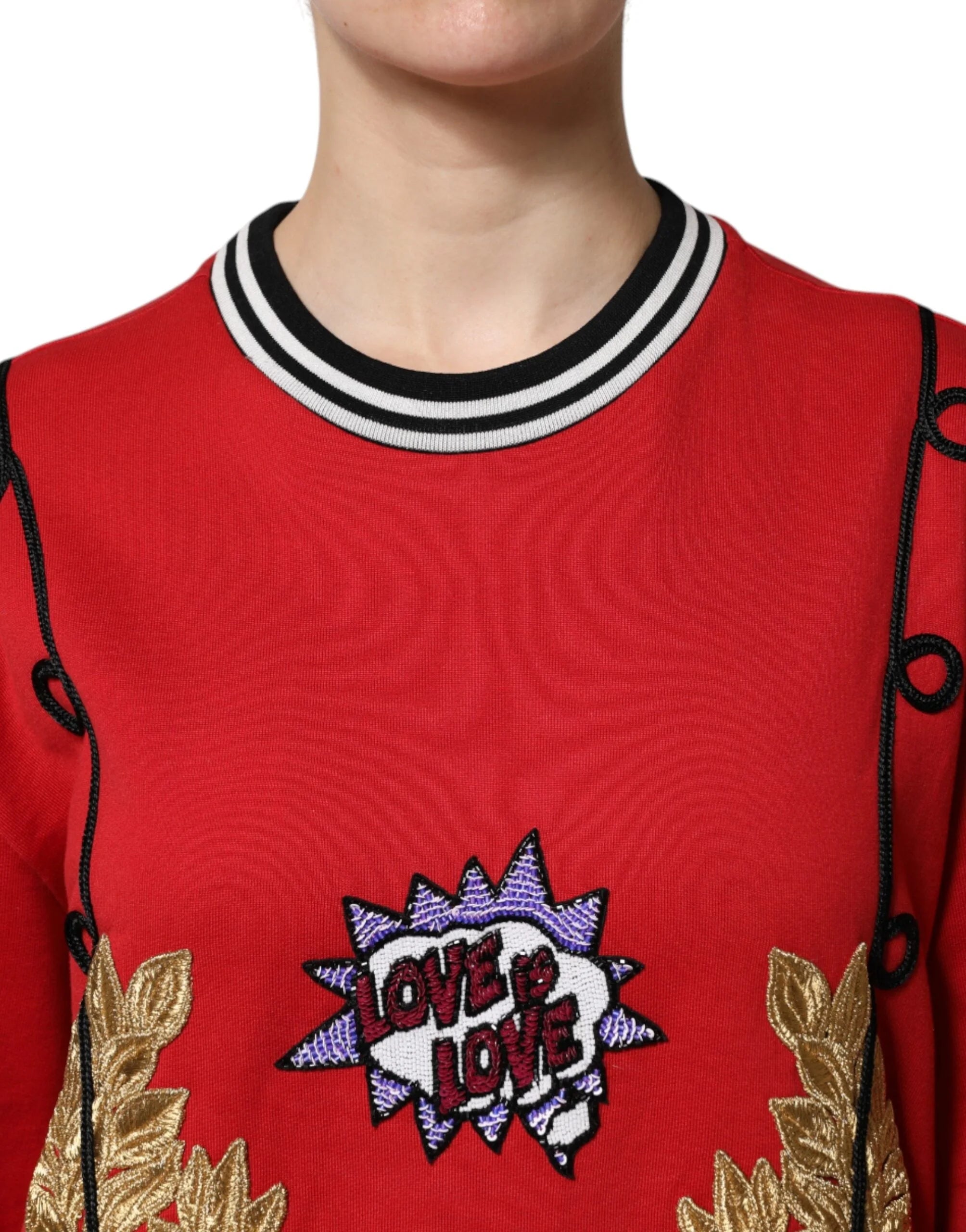Dolce & Gabbana Red Cotton Queen Sequined Pullover Sweater - IT40|S - Sweaters