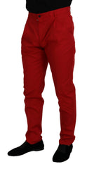 Dolce & Gabbana Red Cotton Slim Fit Trousers Chinos Pants - Chinos