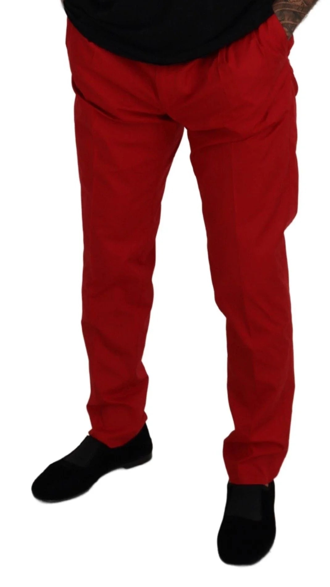 Dolce & Gabbana Red Cotton Slim Fit Trousers Chinos Pants - Chinos