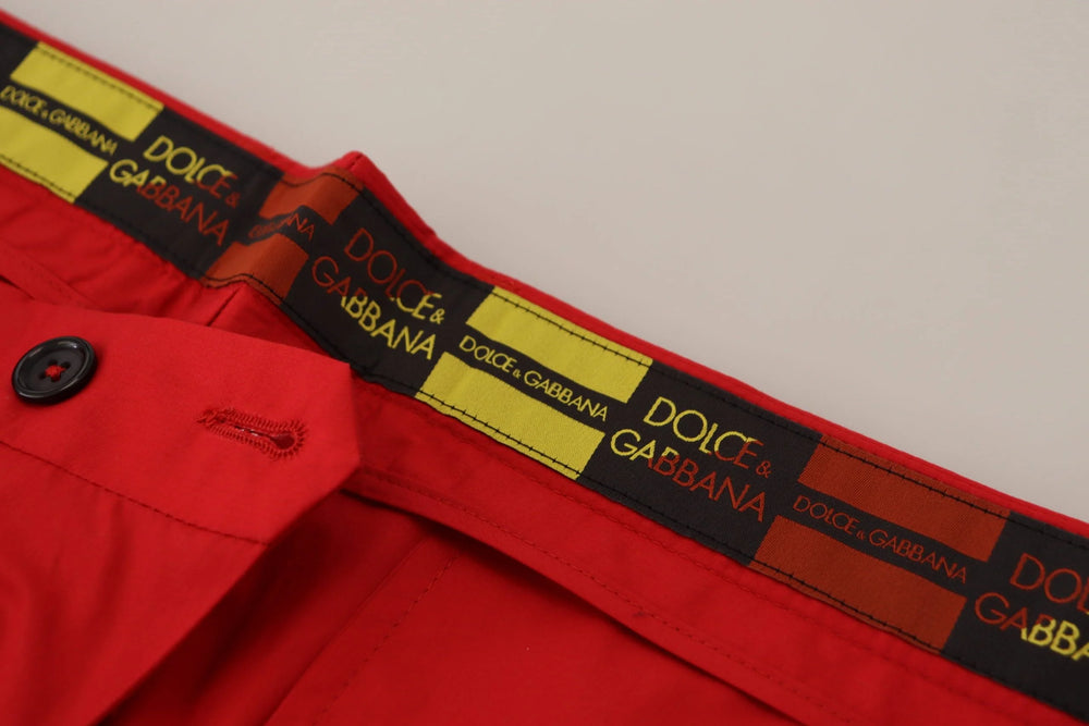 Dolce & Gabbana Red Cotton Slim Fit Trousers Chinos Pants - Chinos