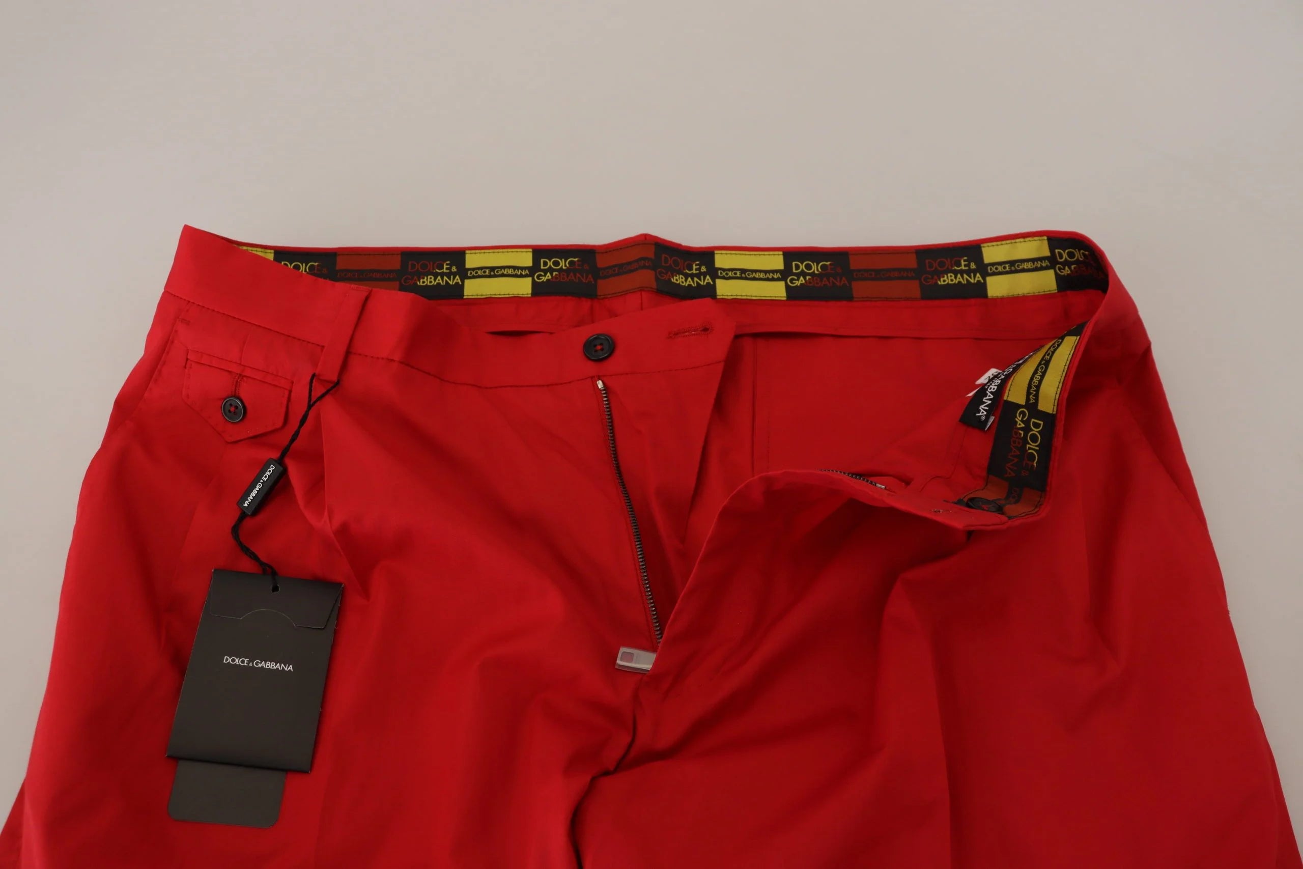 Dolce & Gabbana Red Cotton Slim Fit Trousers Chinos Pants - Chinos