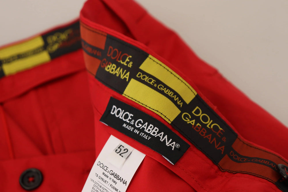 Dolce & Gabbana Red Cotton Slim Fit Trousers Chinos Pants - Chinos