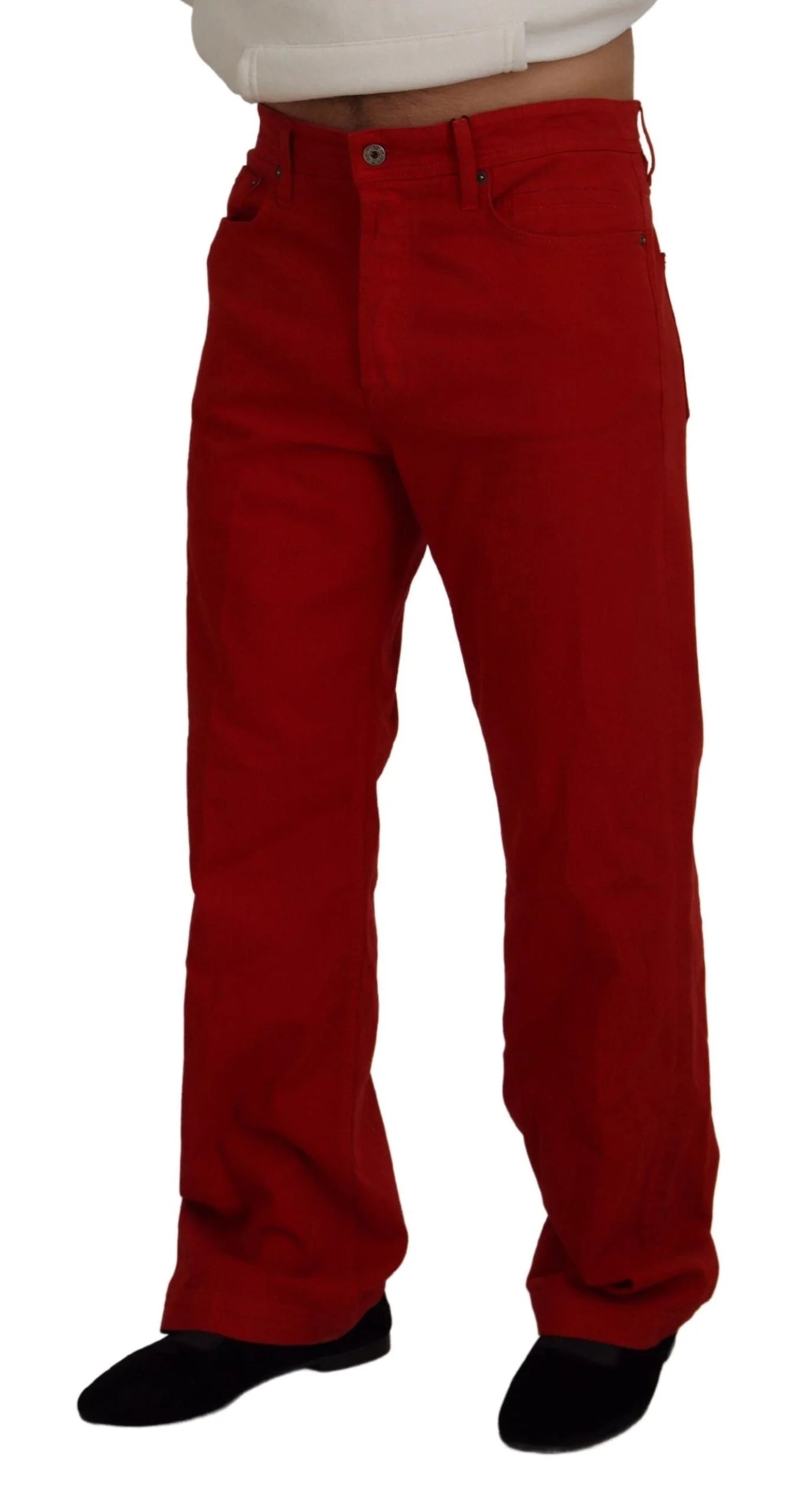 Dolce & Gabbana Red Cotton Straight Fit Men Denim Jeans - IT46 | S - Jeans