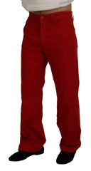 Dolce & Gabbana Red Cotton Straight Fit Men Denim Jeans - IT46 | S - Jeans