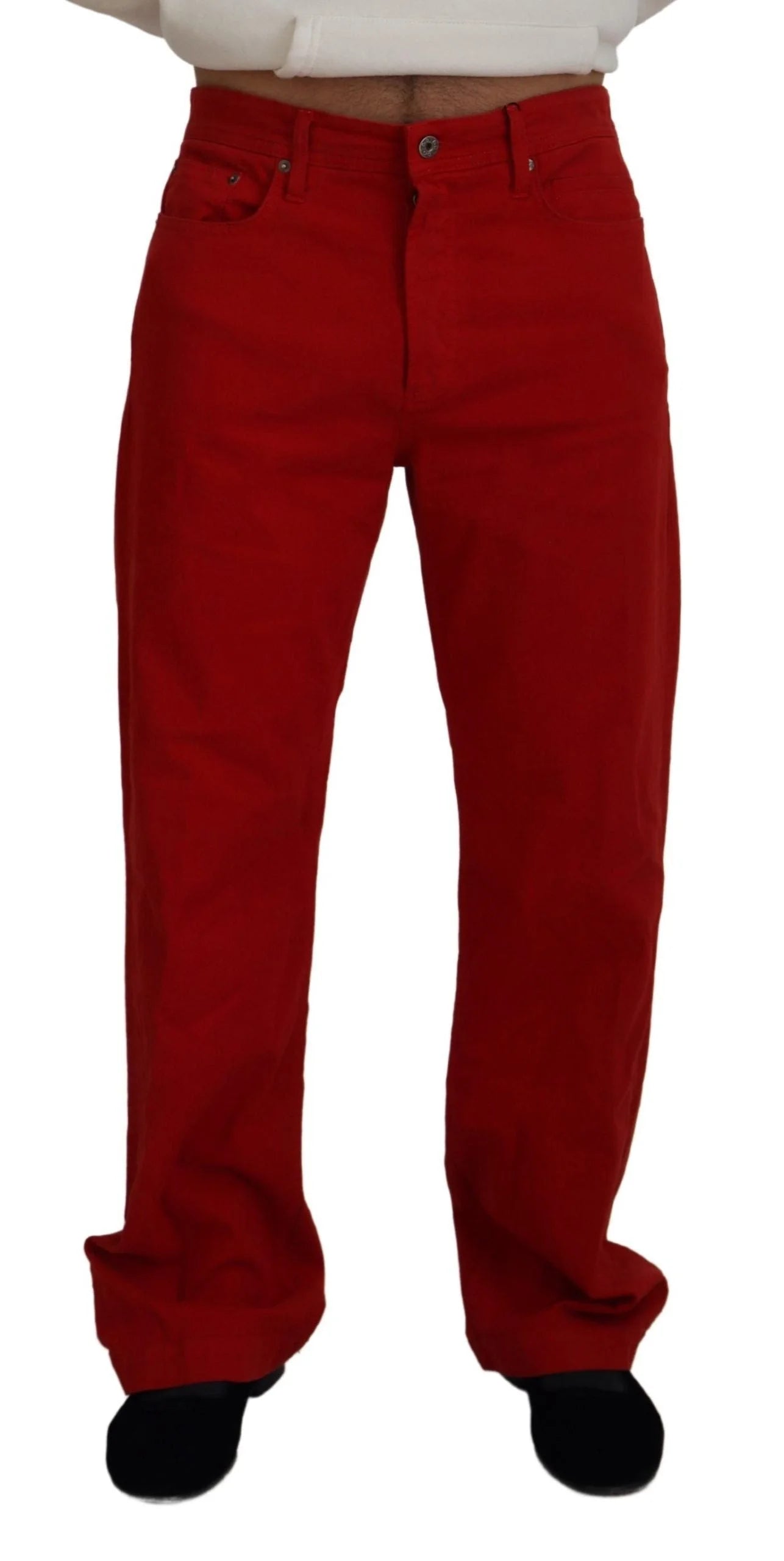 Dolce & Gabbana Red Cotton Straight Fit Men Denim Jeans - IT46 | S - Jeans