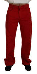 Dolce & Gabbana Red Cotton Straight Fit Men Denim Jeans - IT46 | S - Jeans