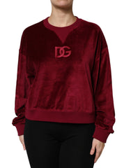 Dolce & Gabbana Red Cotton Velvet Crew Neck Pullover Sweater - Sweaters