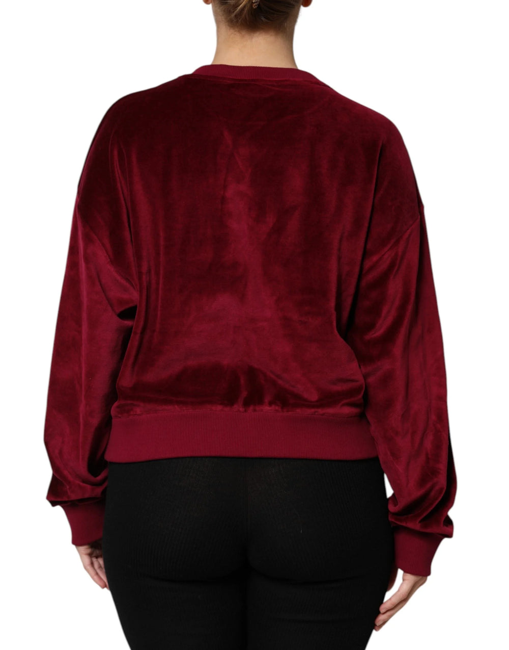 Dolce & Gabbana Red Cotton Velvet Crew Neck Pullover Sweater - Sweaters