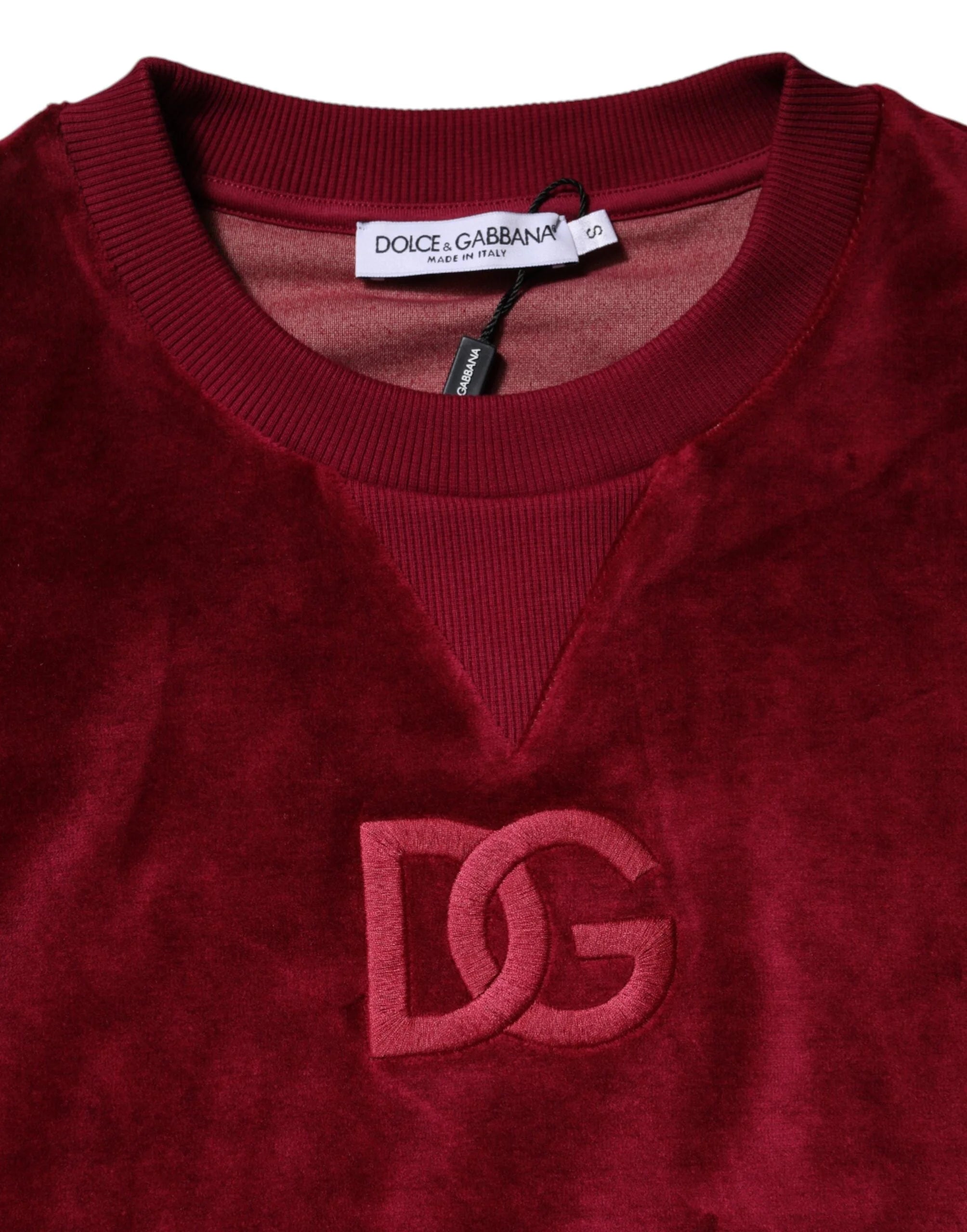 Dolce & Gabbana Red Cotton Velvet Crew Neck Pullover Sweater - Sweaters