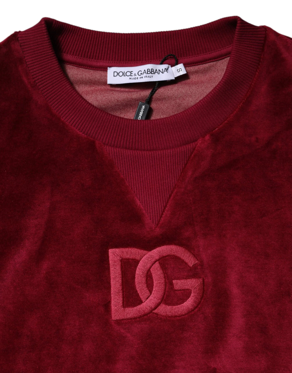 Dolce & Gabbana Red Cotton Velvet Crew Neck Pullover Sweater - Sweaters