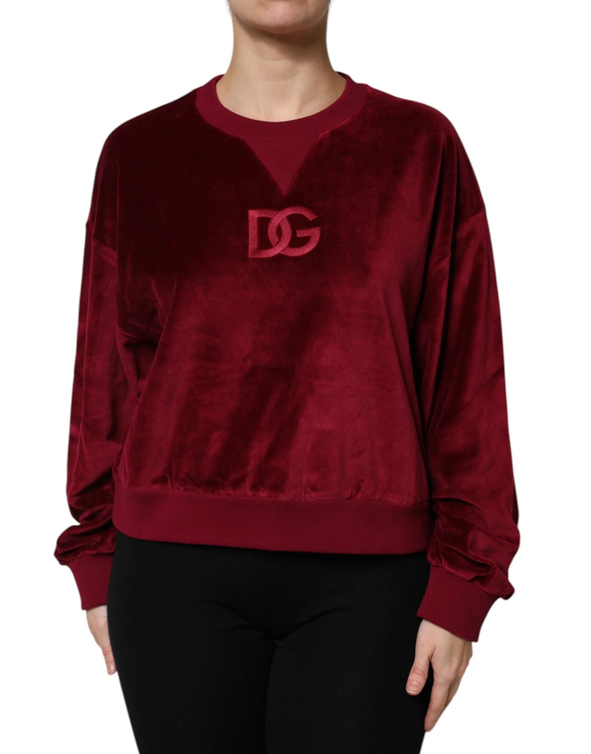 Dolce & Gabbana Red Cotton Velvet Crew Neck Pullover Sweater - Sweaters