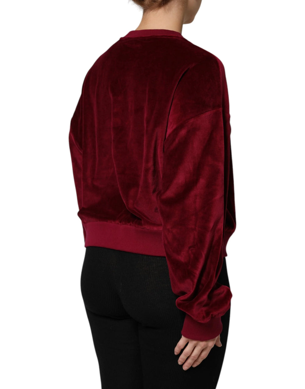 Dolce & Gabbana Red Cotton Velvet Crew Neck Pullover Sweater - Sweaters