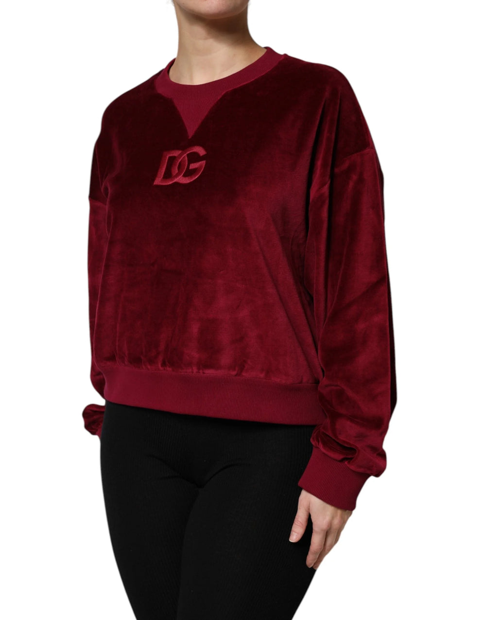 Dolce & Gabbana Red Cotton Velvet Crew Neck Pullover Sweater - Sweaters